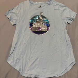Light Blue Sequin Cinderella Castle Women's Top Walt Disney World